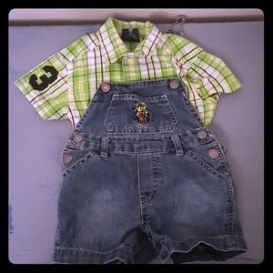 Short sleeve button down with short over-alls